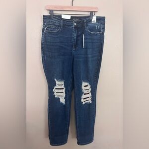 NWT Judy Blue Mid Rise Boyfriend Fit Distressed Dark Plaid Size 14W #JB88706 NEW